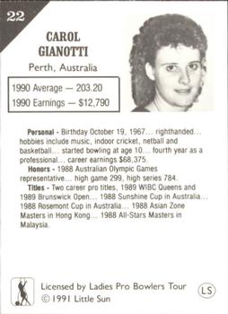 1991 Little Sun Ladies Pro Bowling Tour Strike Force #22 Carol Gianotti Back